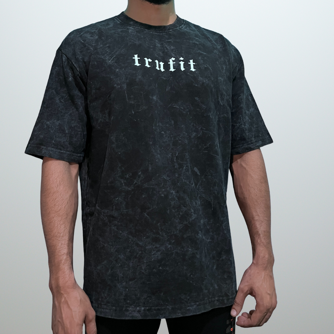 Trufit Vintage Black Oversized Graphic T-Shirt – 100% Cotton Acid wash