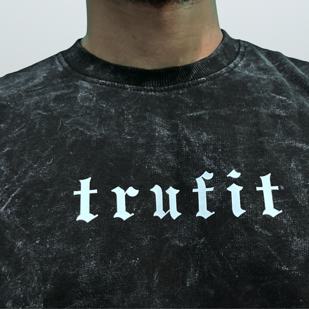 Trufit Vintage Black Oversized Graphic T-Shirt – 100% Cotton Acid wash