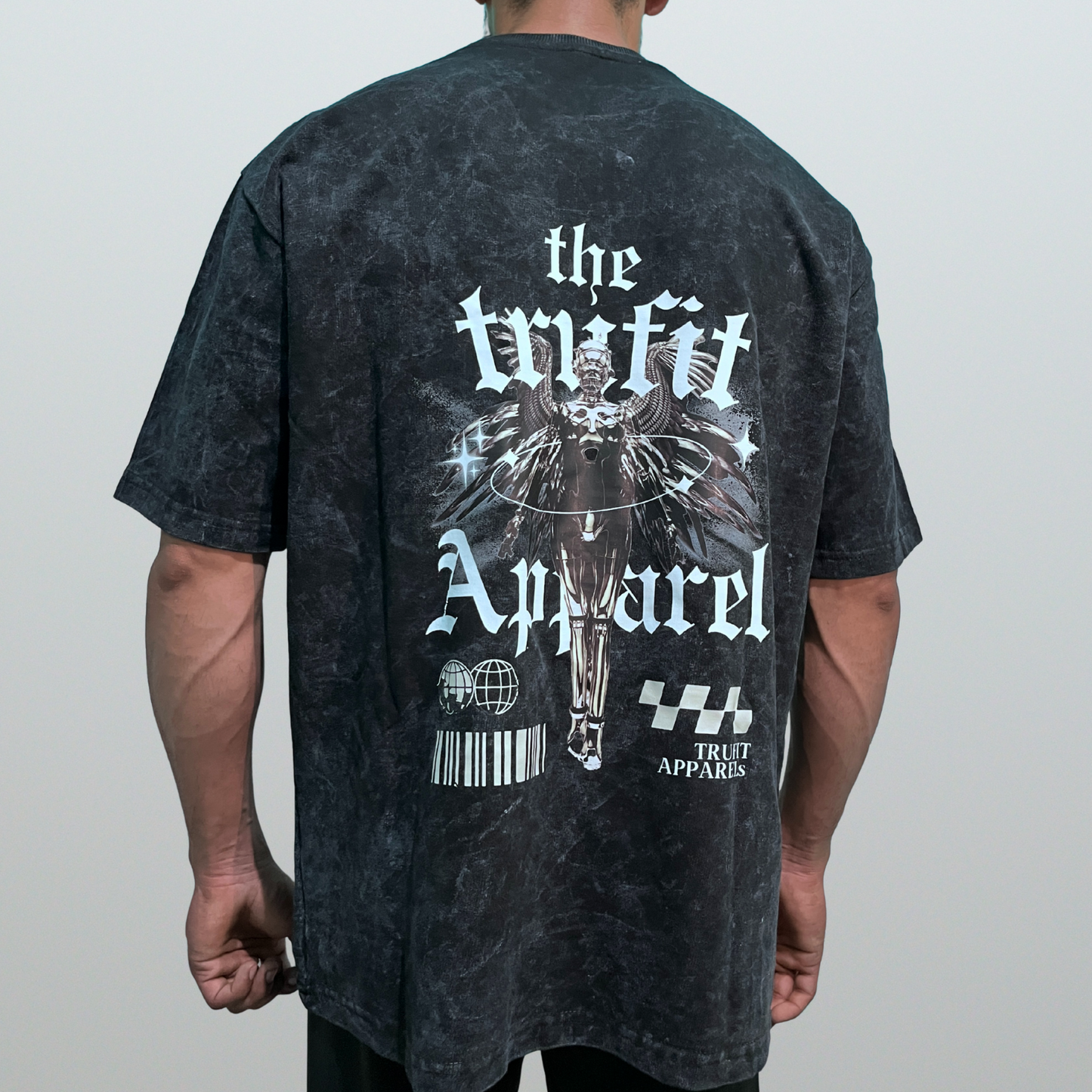 Trufit Vintage Black Oversized Graphic T-Shirt – 100% Cotton Acid wash